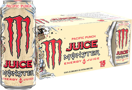 Monster Energy Juice Monster Pacific Punch, Energy + Juice, Energy Drink, 16 Ounce (Pack of 15)