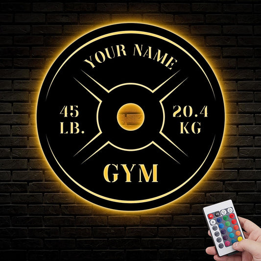 Personalized Home Gym LED Tin Metal Sign Multiple Sizes, Weight Lifting Exercise Workout Room Training Fitness Center Motivational Inspirational Quotes Decor Wall Art Hanging Accessories (06 LED)