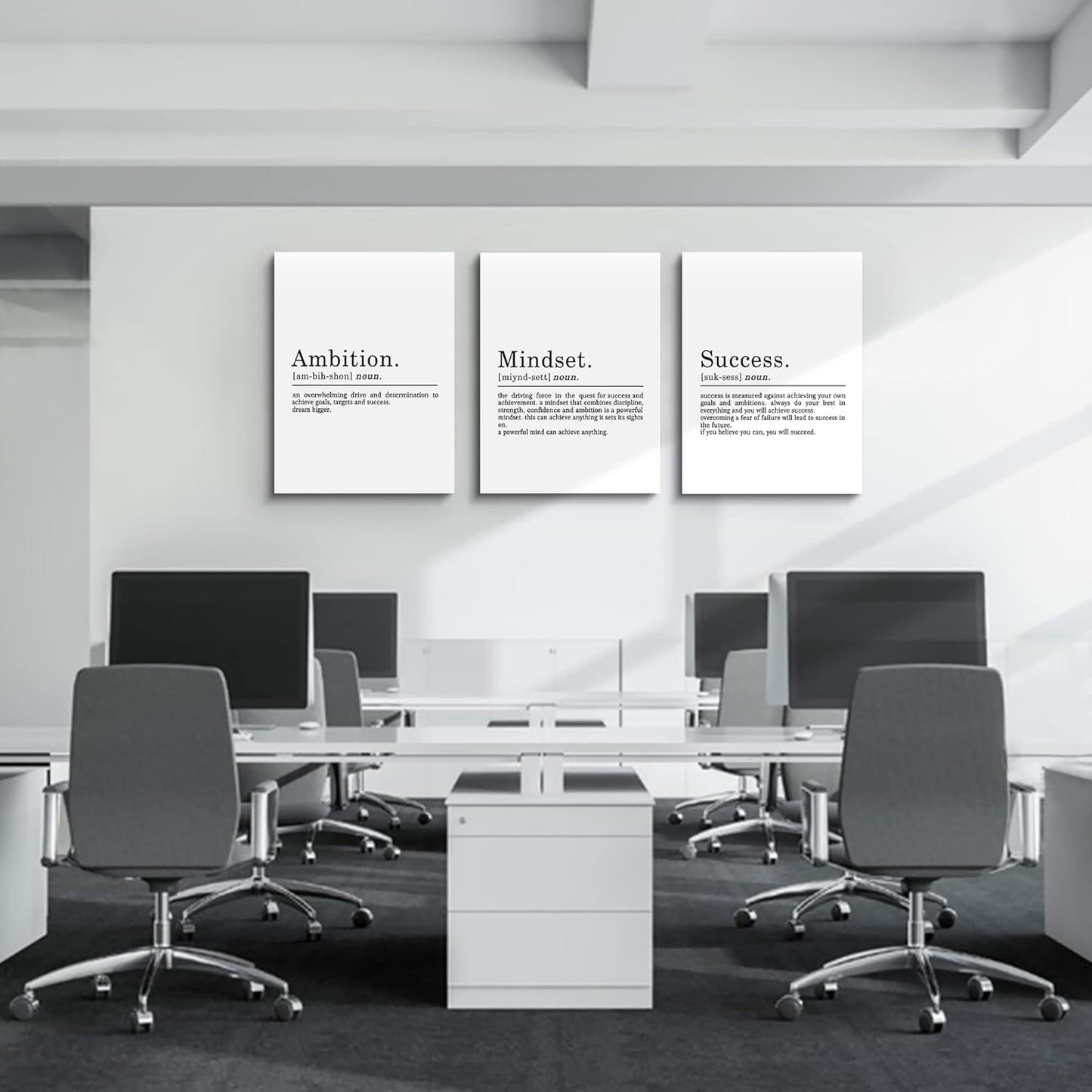 Inspirational Canvas Painting Wall Art -EPHANY ART - Mindset Quotes Prints, Ambition Letters Poster, Motivational Wall Art, Success Framed Entrepreneur Poster, Positive Quotes Wall Poster for Home Office Workplace (L-3pcs,12x16inchx3pcs)