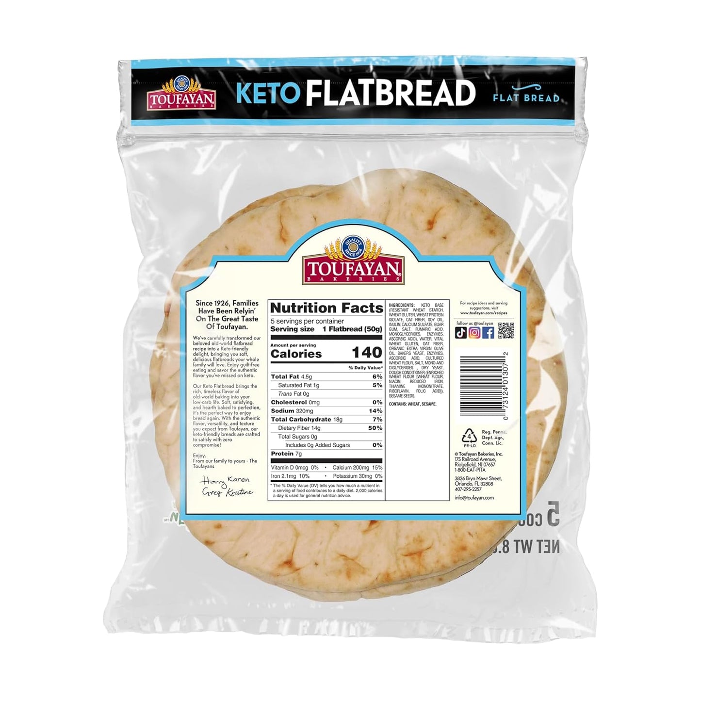 Toufayan KETO Flat Bread | Keto Friendly, Zero Sugar, 7g of Protein per serving (3 Pack)
