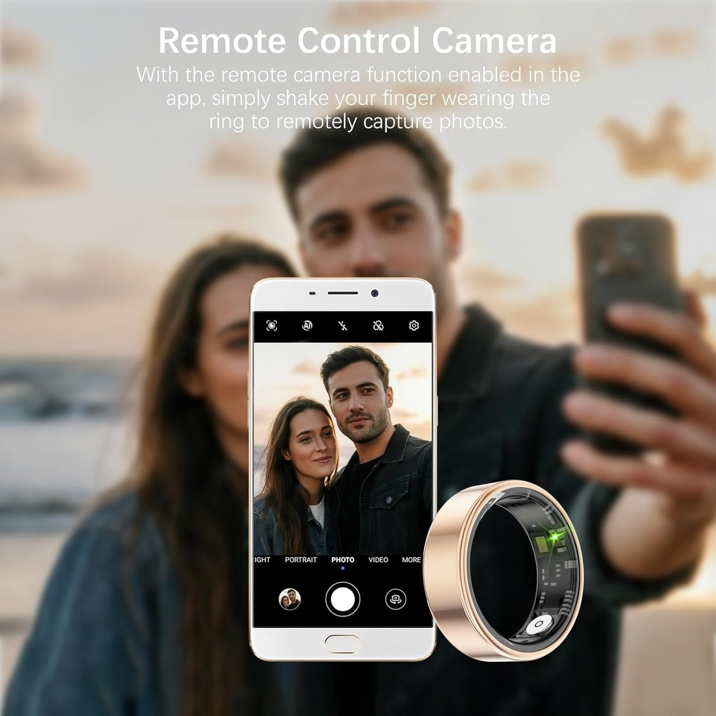 Smart Health Rings for Women Men, Fitness Tracker with Heart Rate, Blood Oxygen, HRV, Sleep Tracker, Step Tracker, No Subscription Fee, IP68 Waterproof Smart Ring for iphone & Android (Gold, 14#)