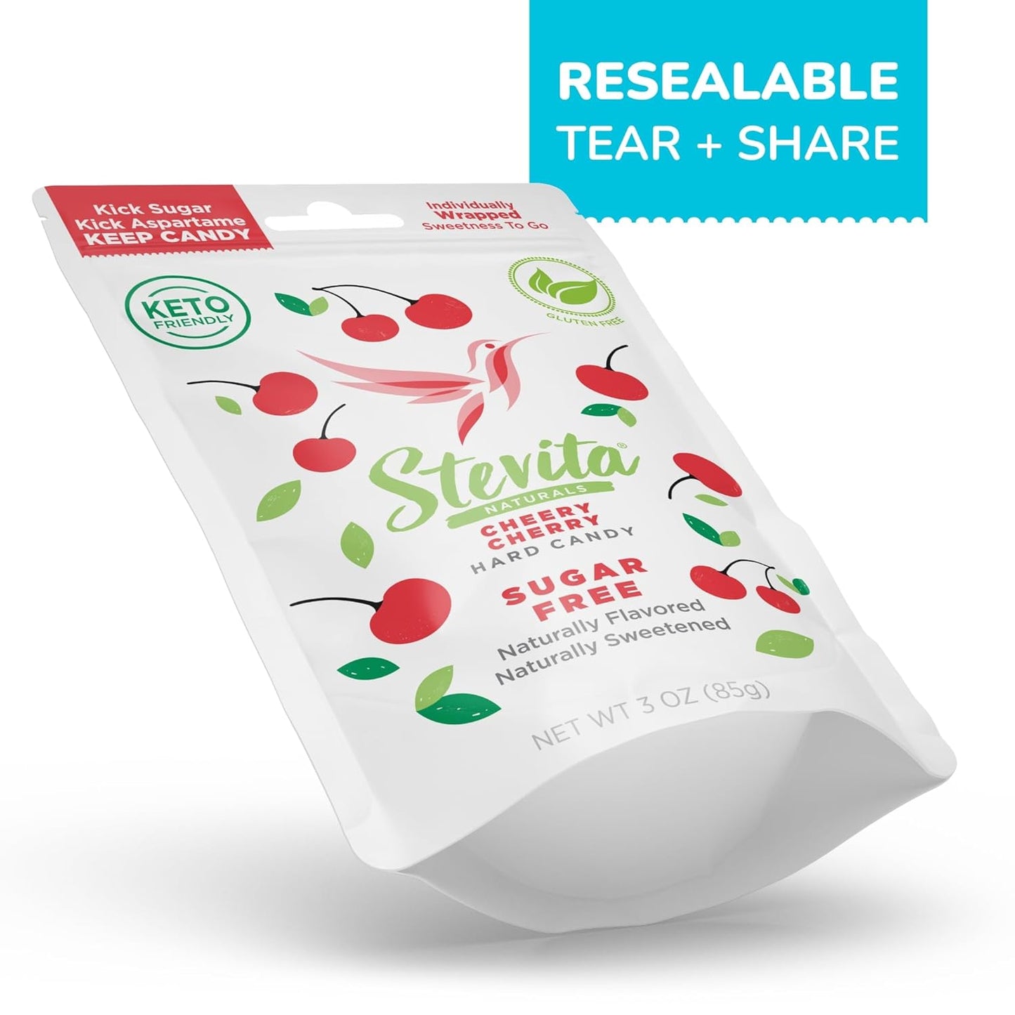 Stevita Hard Candy, Cheery Cherry - 25 Individually Wrapped Pieces - Sugar & Aspartame Free - Naturally Flavored & Sweetened - Non-GMO, Gluten Free, Keto Friendly