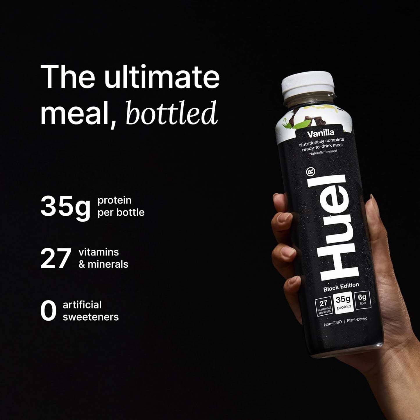 Huel Black Edition Ready-to-Drink | Vanilla Meal Replacement Shake | 35g High Protein Drink | 27 Vitamins & Minerals, Vegan, Gluten Free | Plant Based | High Fiber, Low Sugar | 16.9 Fl Oz, 12 Pack