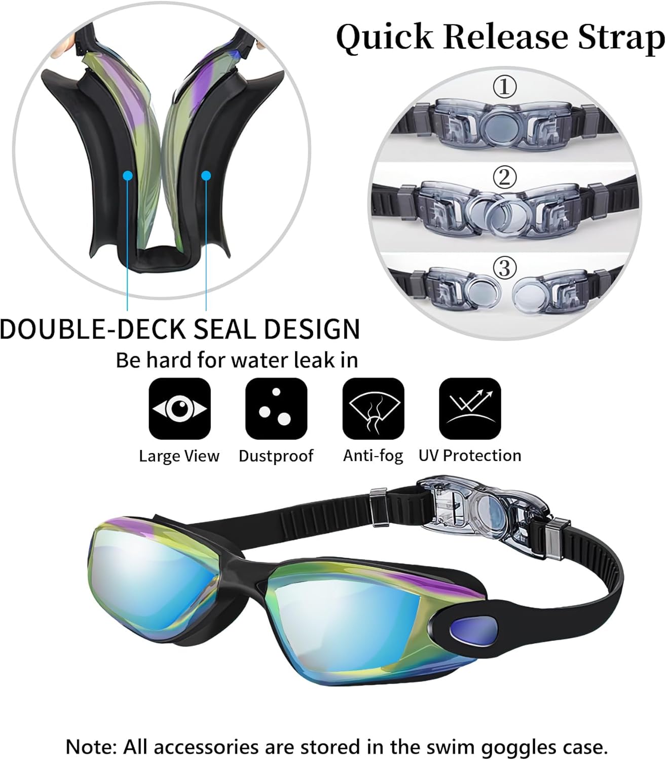 Swim Goggles Swimming Goggles No Leaking with Nose Clip, Earplugs, Swim Cap and Case for Men Women