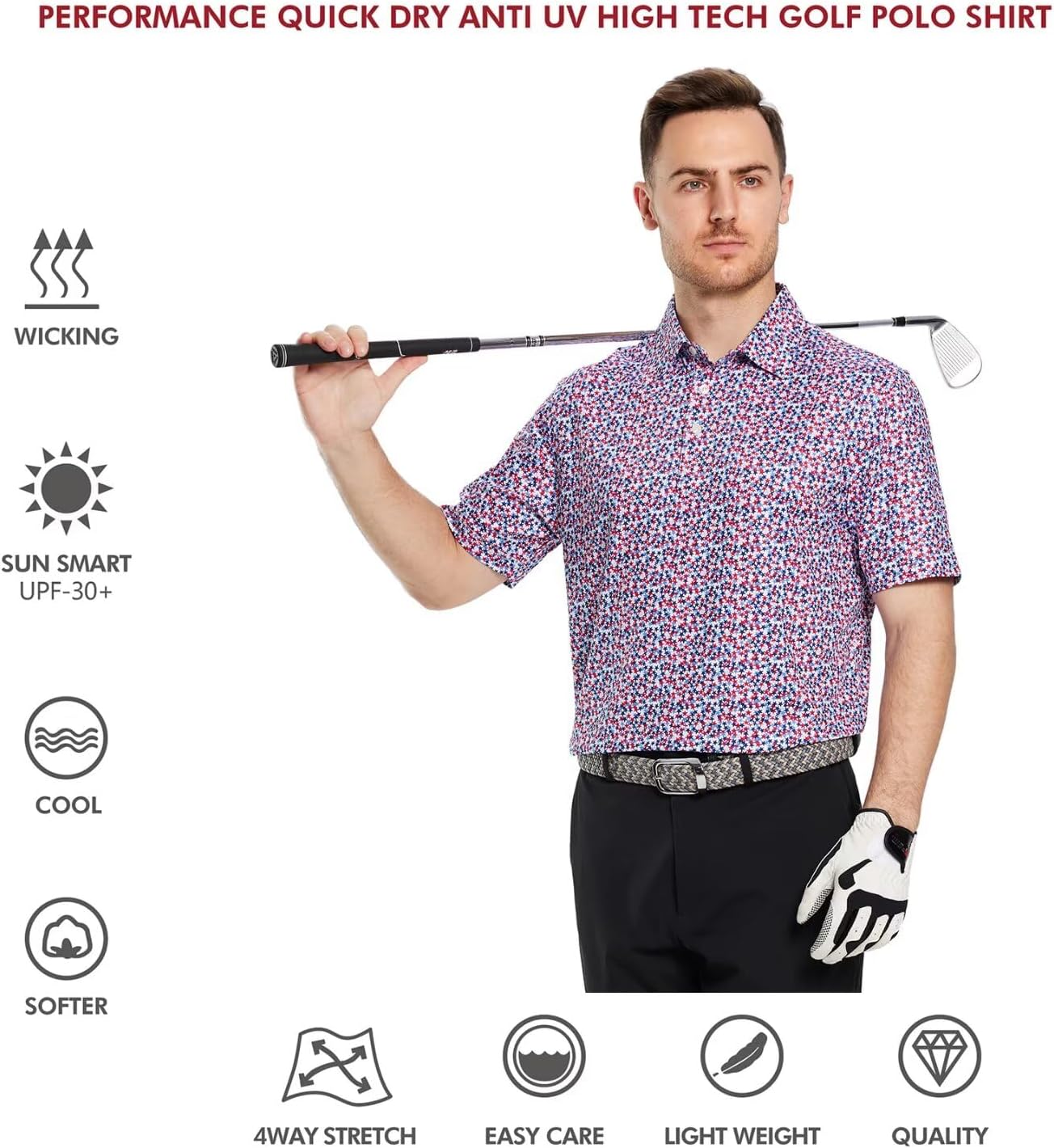 Men's Golf Polo Shirts Short Sleeve Striped Performance Moisture Wicking Dry Fit Golf Shirts for Men