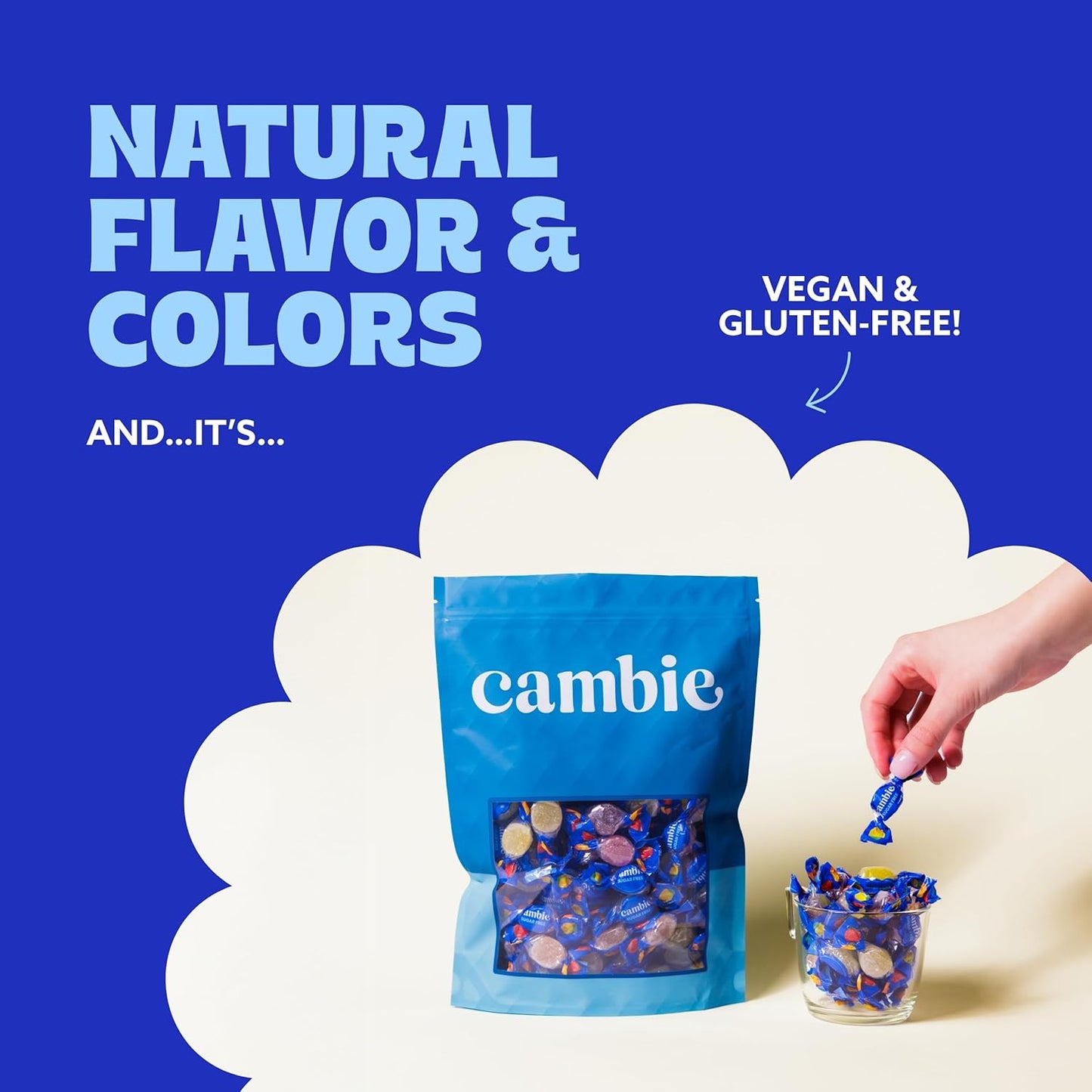 Cambie Sugar Free Gummies - 1 lb of Individually Wrapped Sugar Free Candy, Assorted Fruit Flavors, Diabetic Friendly, Keto, Low Carb, Vegan, Natural Flavors, Made in Italy