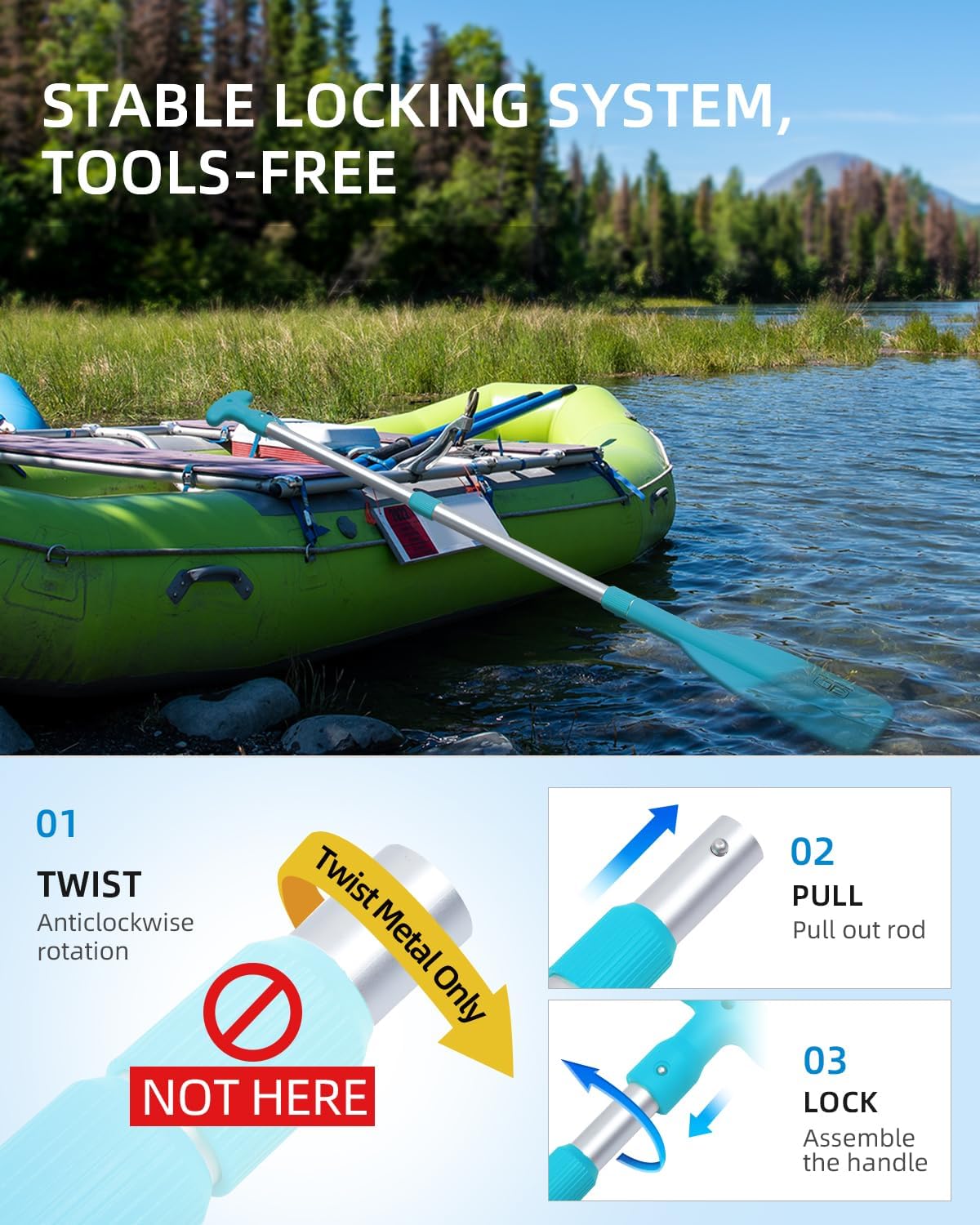 OCEANBROAD Telescoping Emergency Paddle 21''-42''（Assembling Required）/26''-54'' Aluminium Shaft for Kayaking Boating Canoeing River Tubing