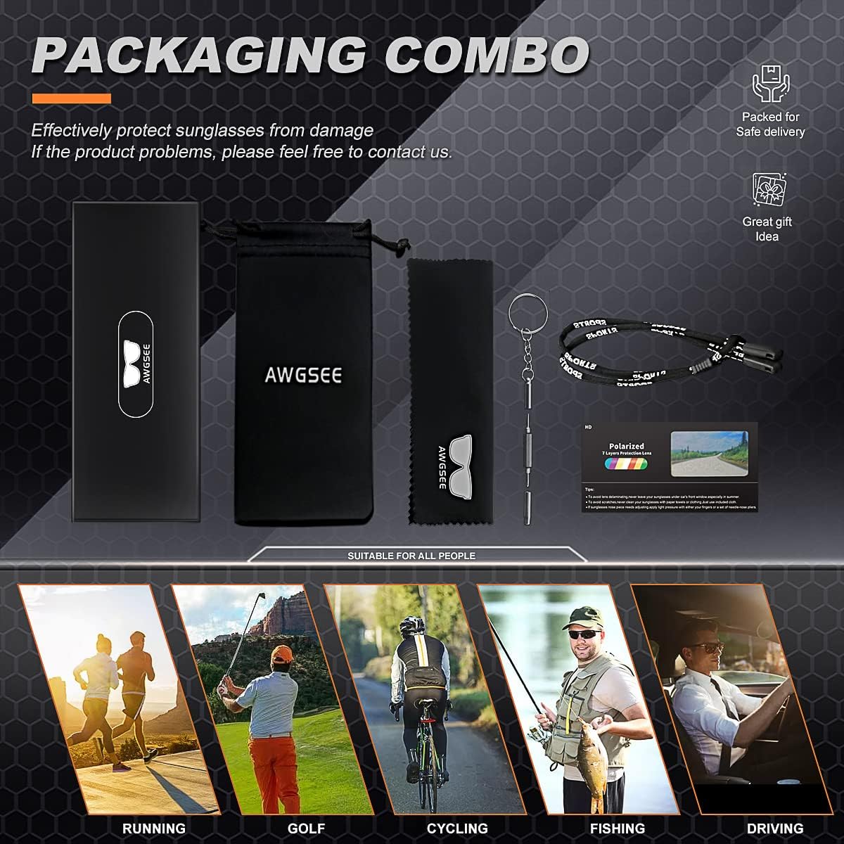 Polarized Sports Sunglasses for Men 100% UV Protection Wrap Around Unbreakable Sun Glasses for Fishing Driving