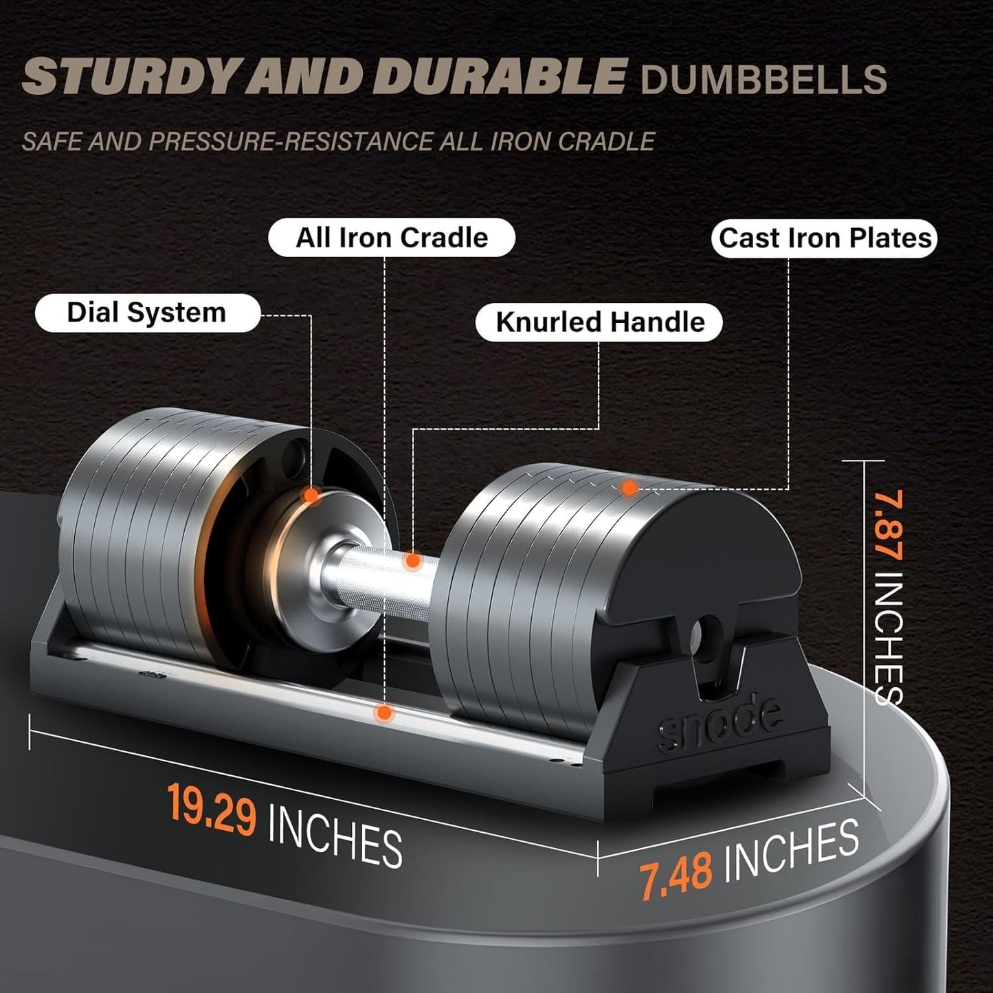 SNODE AD80 Drop Proof 80 lbs Adjustable Dumbbell Set -Adjustable Weights with Cast Iron Plates and Cradle, Knurled Handle, Fast Adjust, Compact Home Gym Equipment for Bench & Press