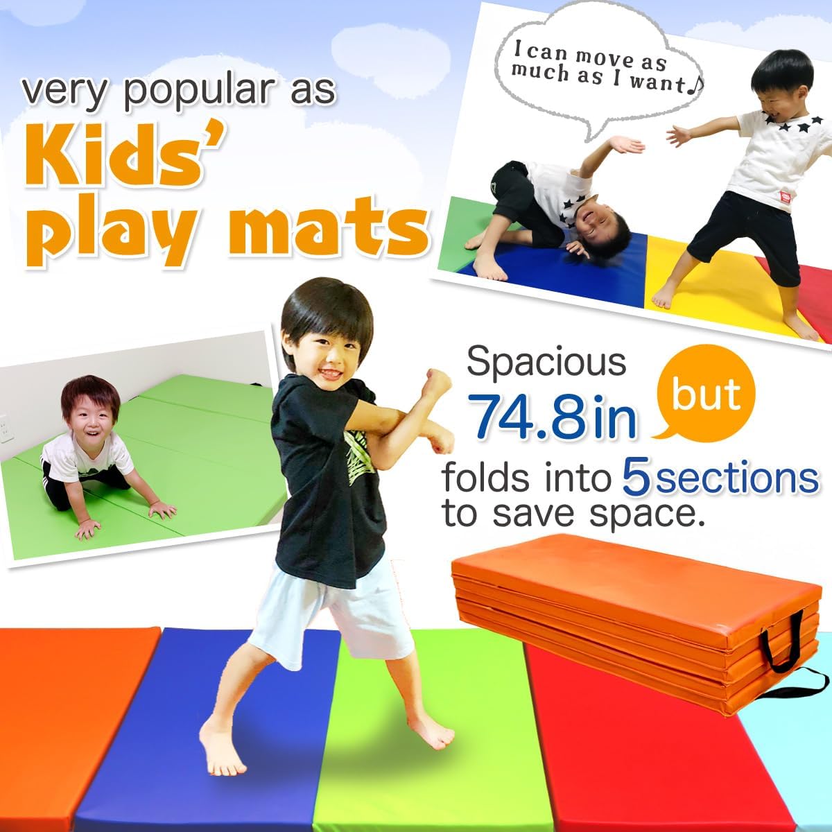 KaRaDaStyle Gymnastics Mat Folding Stretch Mats 75"x31"x1.2" Exercise Muscle Training Children Play Horizontal Bar Mat Yoga Sports Soundproof Home Use