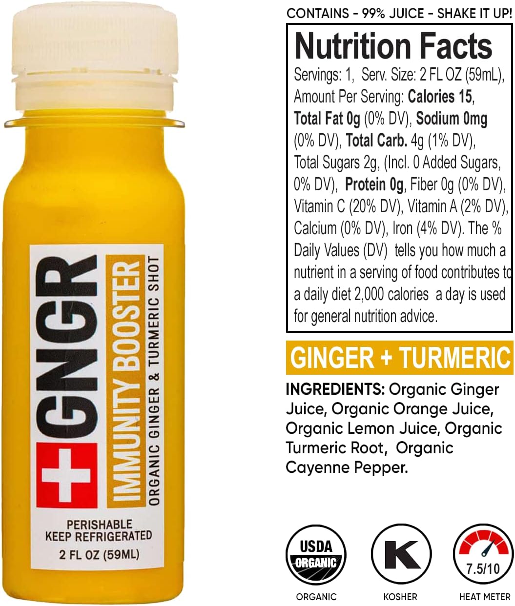 +GNGR Immunity Sampler Organic Ginger Wellness Shots - Premium Ginger Shots for All Natural Digestive Support and Immune Support - Cold Pressed Ginger Juice - Nothing Artificial (2 Oz, Pack of 12)