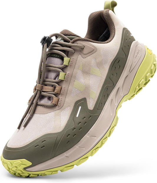 FitVille Men Waterproof Hiking Shoes Extra Wide Walking Shoes Slip-Resistant Trekking Trainers All-Terrain Quick Lace Sneakers for Travel, Camping, Running