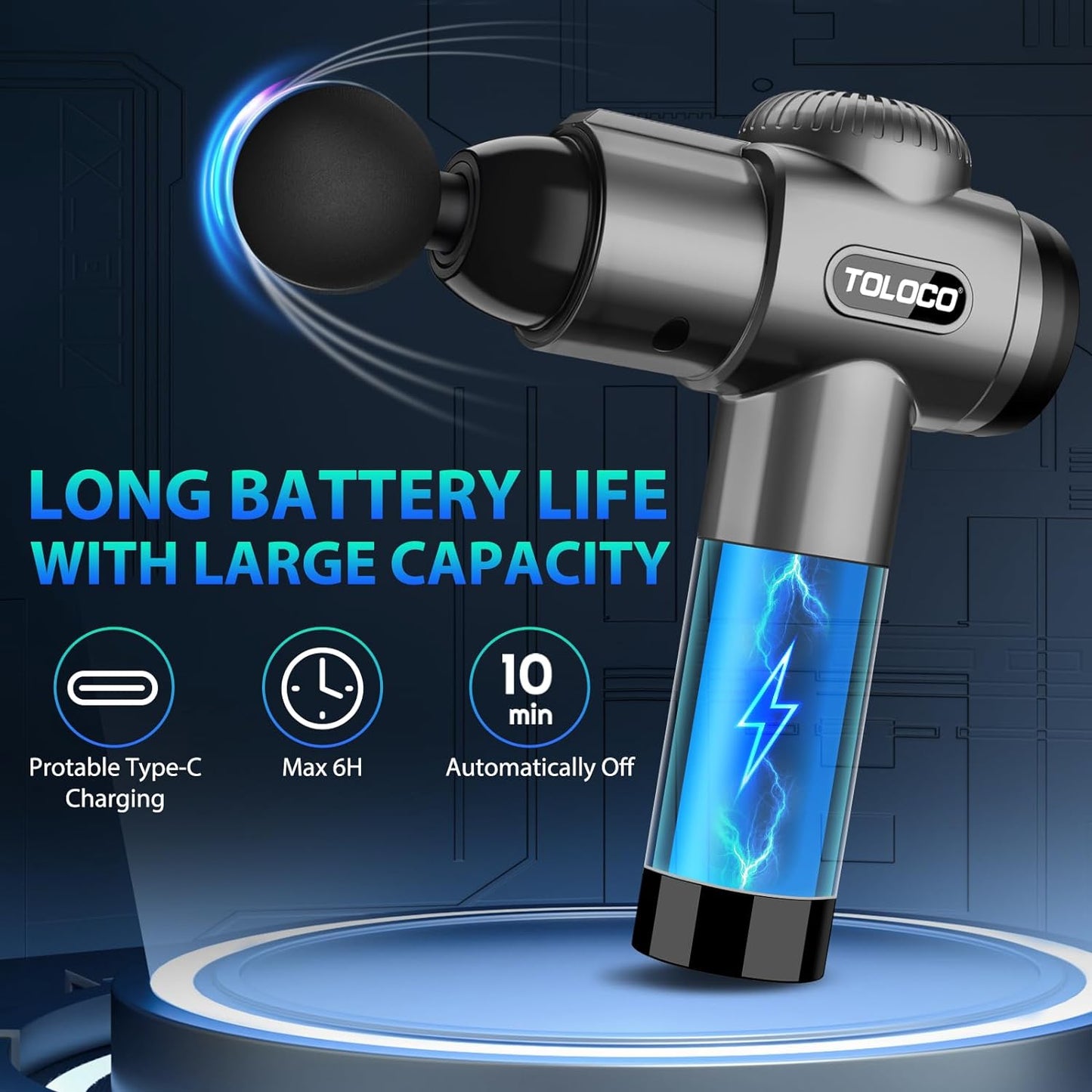 TOLOCO Massage Gun, Deep Tissue Back Massager for Athletes with 10 Massage Heads, Electric Muscle Percussion Massager for Any Pain Relief, FSA and HSA Eligible, Gifts for Fathers Day, Grey