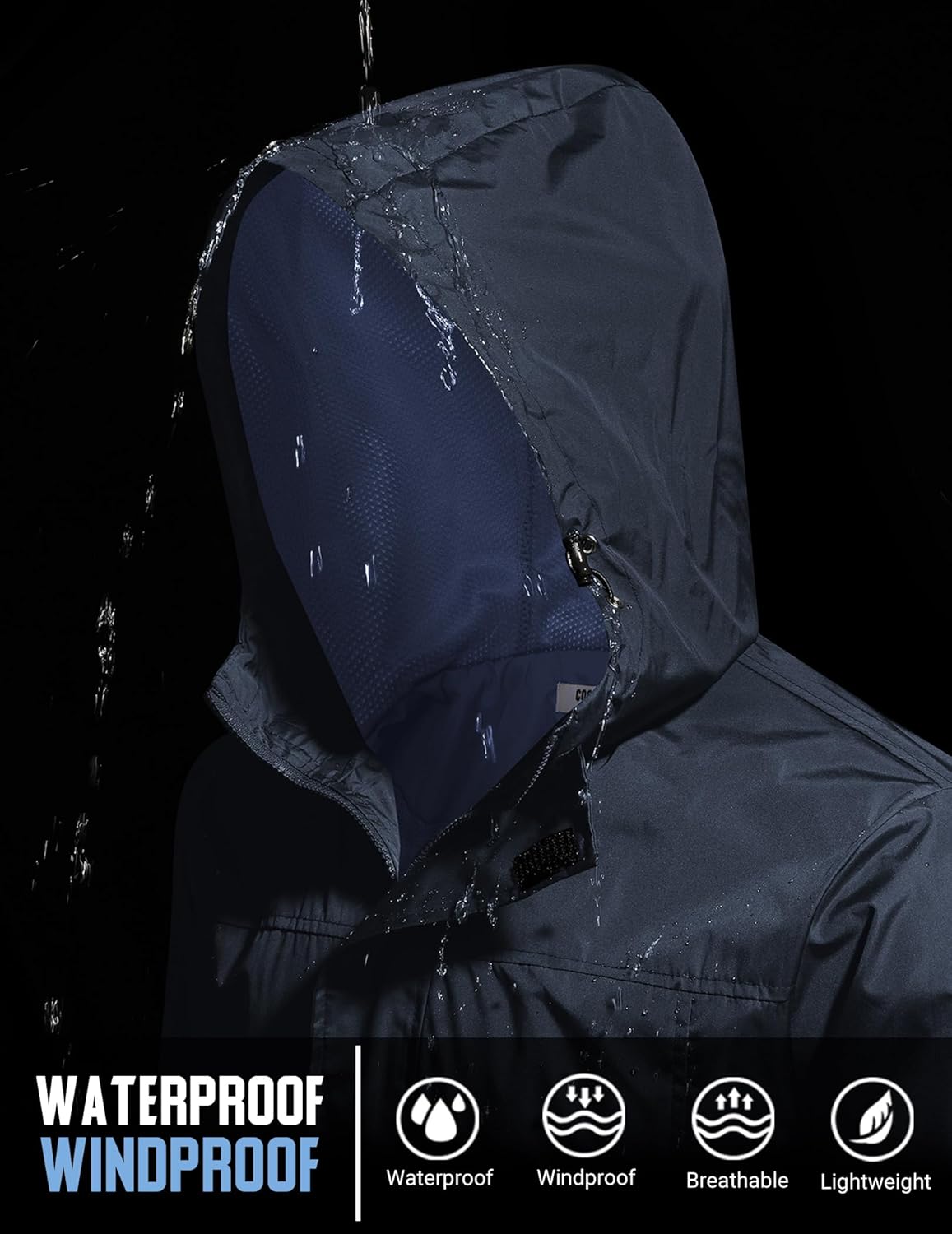 COOFANDY Men's Rain Jacket Waterproof With Hood Lightweight Packable Shell Raincoat Windbreaker For Cycling Golf Travel