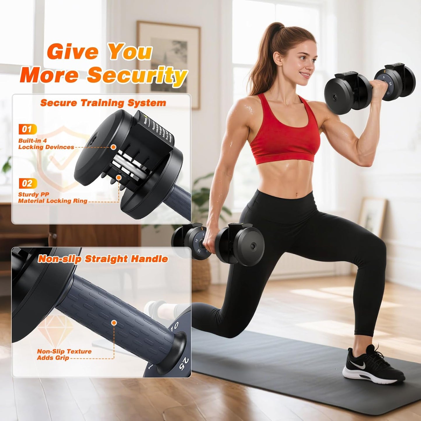 XDDIAS Adjustable Dumbbell Set of 2-25LB/55LB Set-1Sec Adjustable Dumbbell Weights-5 in 1 Free Weights Dumbbells Set with Effortless Tray/No-Slip Handle-Compact Size for Women/Men at Home Gym