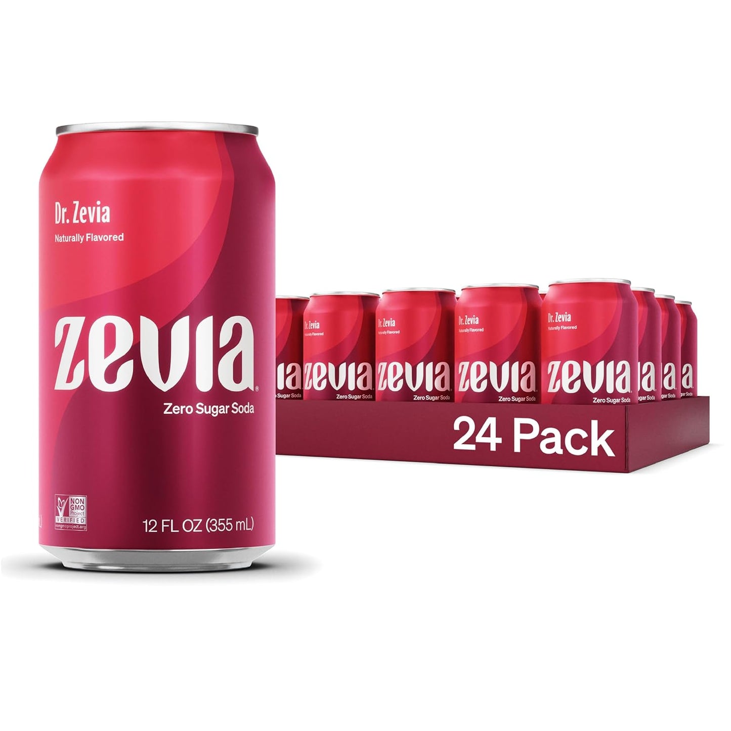 Zevia Zero Sugar Soda, Dr. Zevia, 12 oz Cans (24-Pack) – Naturally Sweetened, Zero Calorie Sugar Free Soda - Non-GMO Project Verified, Gluten-Free, Vegan