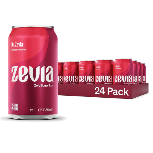 Zevia Zero Sugar Soda, Dr. Zevia, 12 oz Cans (24-Pack) – Naturally Sweetened, Zero Calorie Sugar Free Soda - Non-GMO Project Verified, Gluten-Free, Vegan