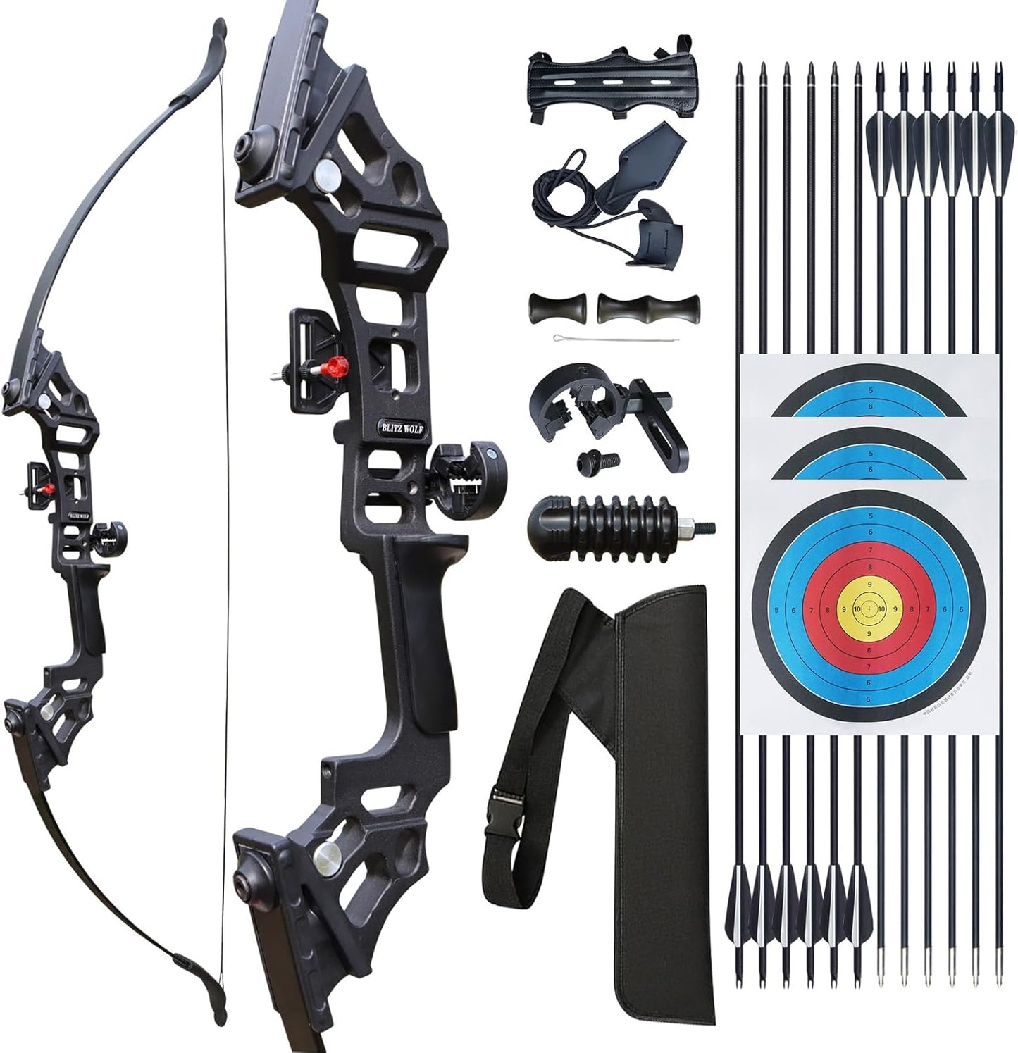 Archery Bow Set Recurve Bow and Arrow Adult Set 51" Training Bow Takedown 30 40 50lb Long Bows for Hunting Adult Beginner with 12 Arrows