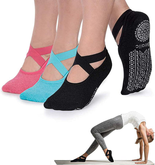 Ozaiic Yoga Socks for Women Non-Slip Grips & Straps, Ideal for Pilates, Pure Barre, Ballet, Dance, Barefoot Workout