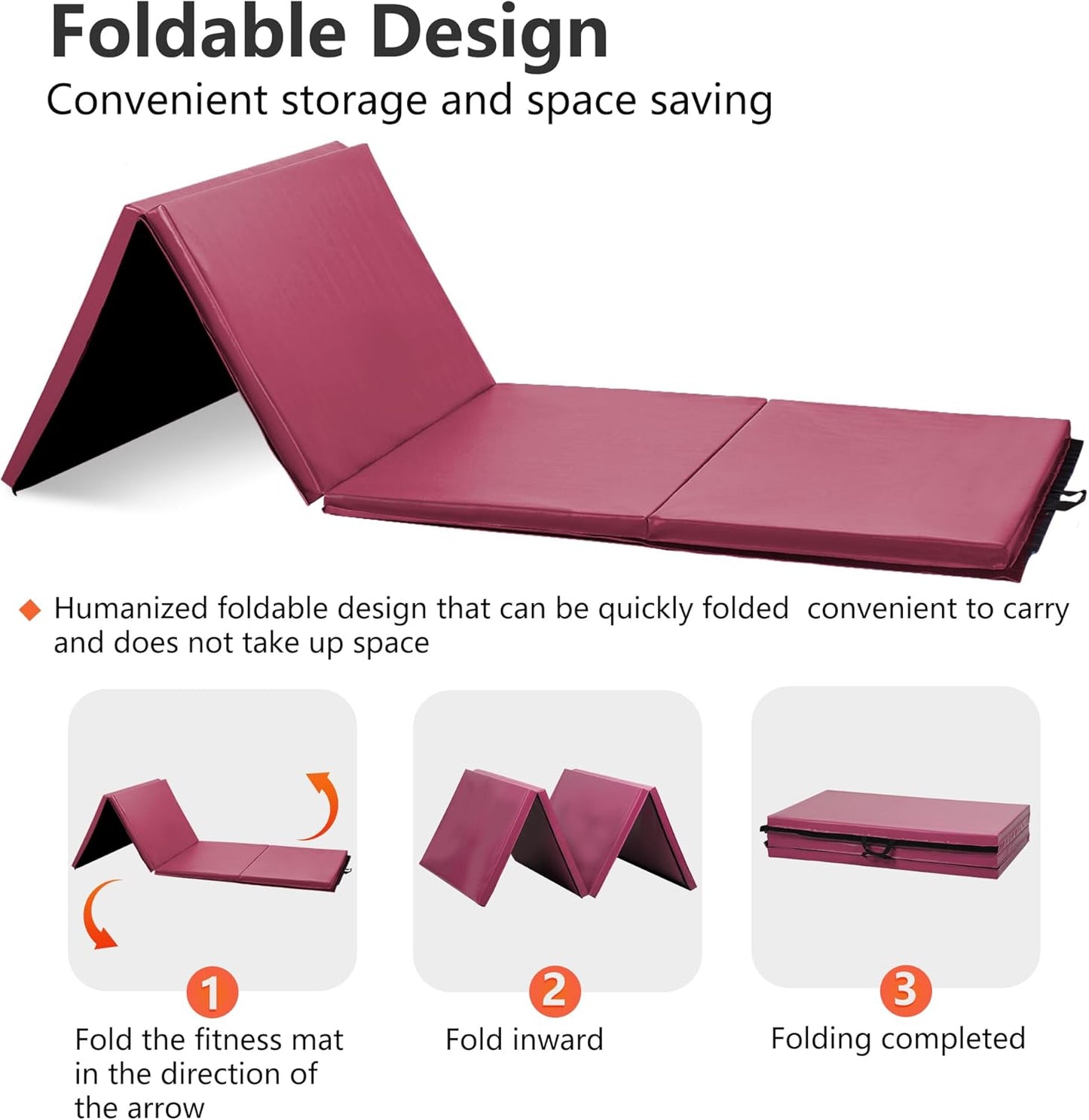 Gymnastics Tumbling Mats Portable Gymnastics Mat Foldable Tumbling Mat 2'x6'/4'x8' PU Leather Exercise Mat Yoga Mat with Carrying Handles for home Workout outdoor Yoga Gymnastics