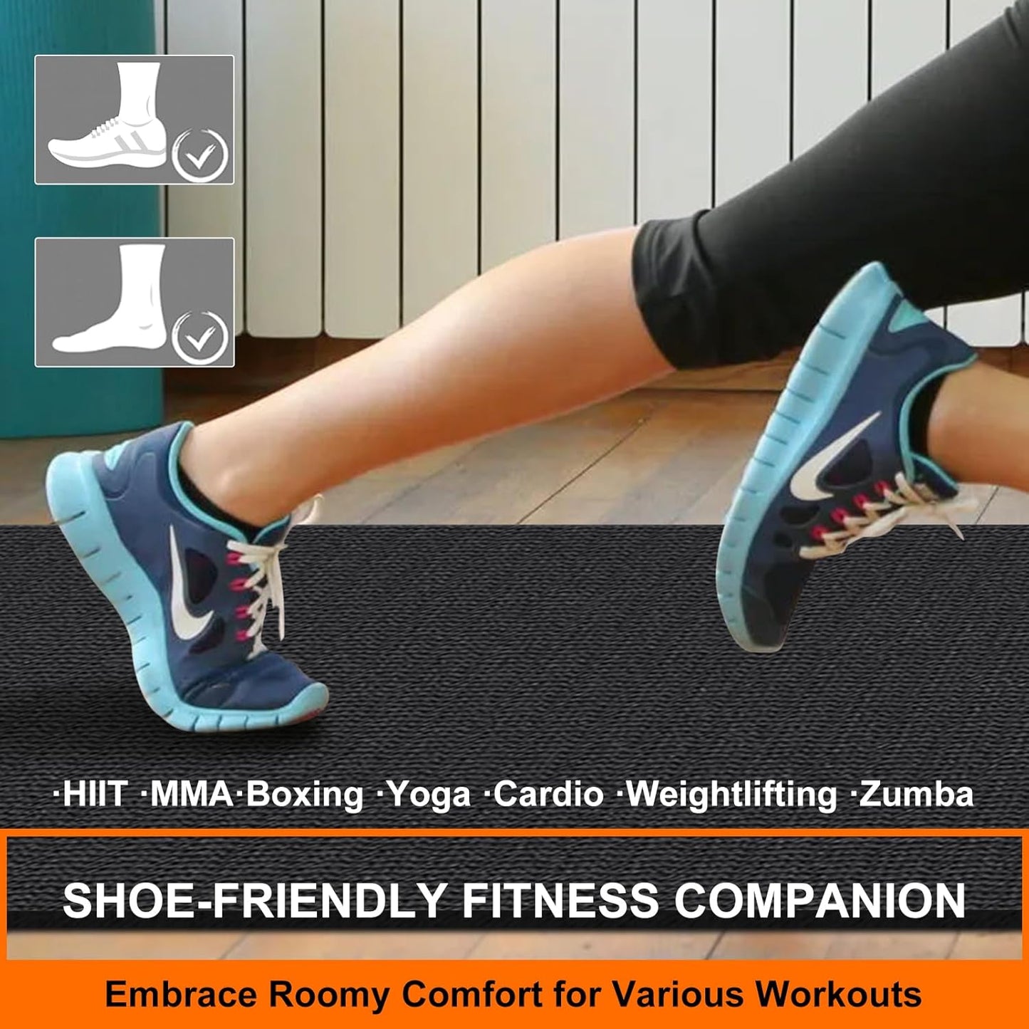 Large Workout Mat 6'x2' & 6'x4' - Home Gym Flooring for Weightlifting, Jump Rope, MMA, Yoga, Cardio, Stretch, Plyo, HIIT - Shoe-Friendly