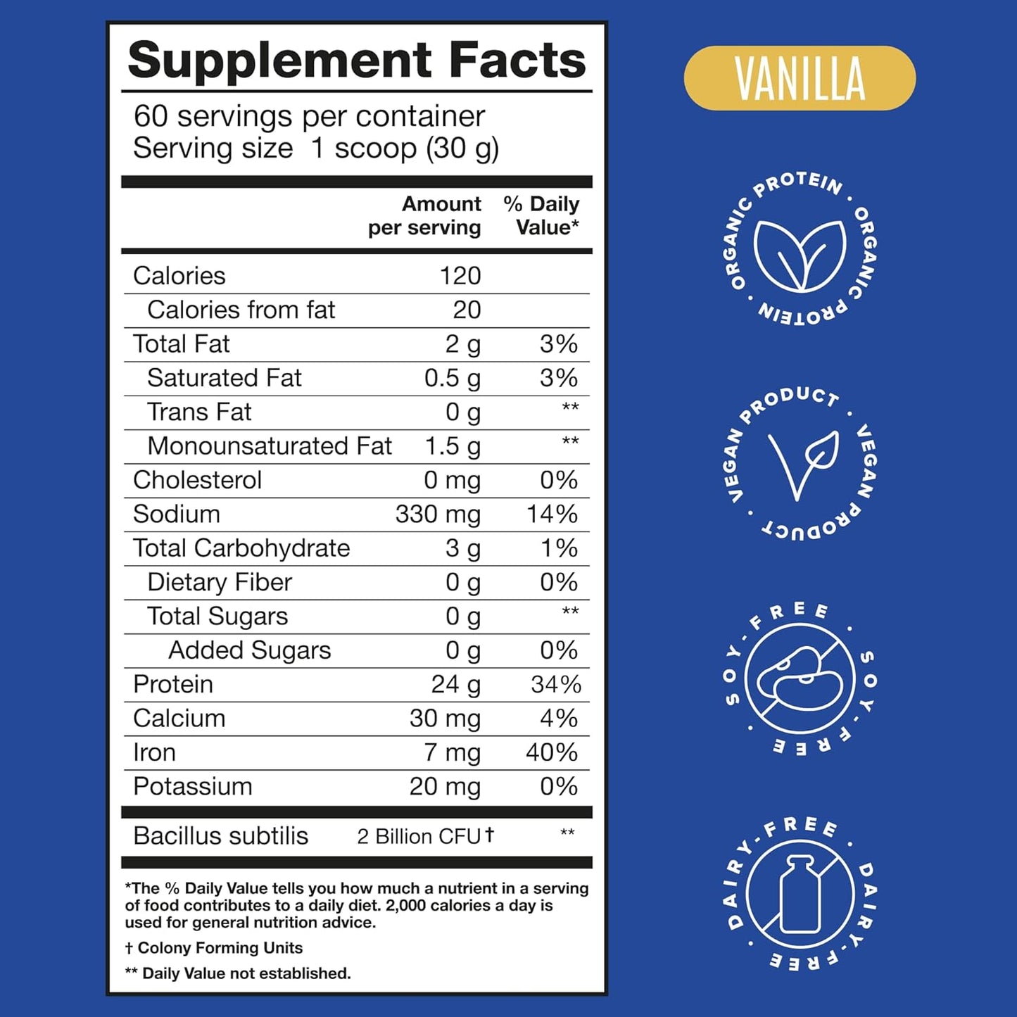 Falcon Vegan Protein Powder Organic, Stevia & Sugar Free, Plant Based Protein, Low Carb, Dairy Free, Keto, Non Whey Protein, Probiotic, Pea Protein | Vanilla Flavor - 60 Servings - 3.9 lb