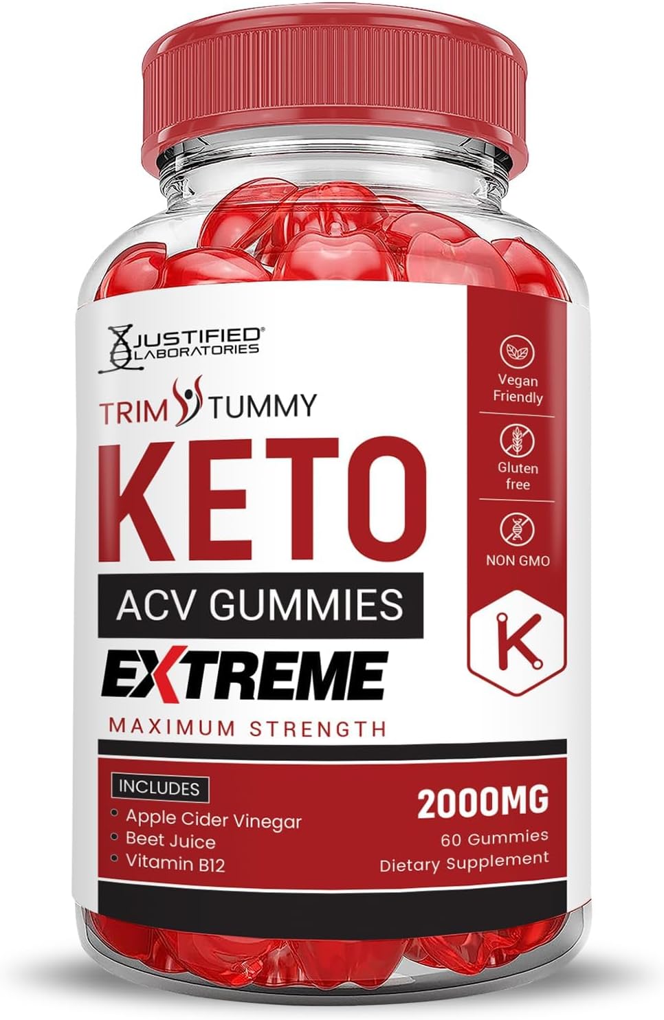 Justified Laboratories (2 Pack Trim Tummy Keto ACV Gummies Extreme 2000MG Trim Tummy Keto Gummies Apple Cider Vinegar Formulated with Pomegranate Beet Juice Powder B12 Vegan Non GMO 120 Gummys