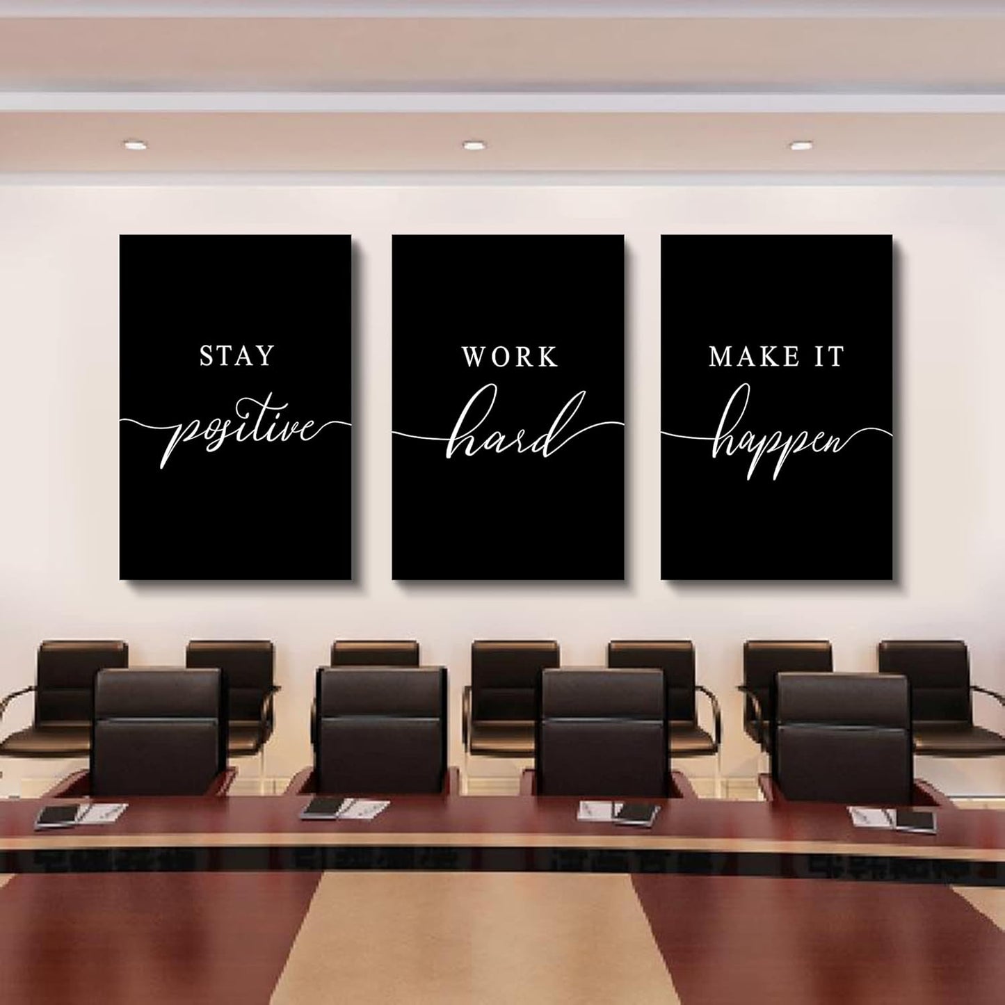 Work Hard Canvas Wall Art - Success Quote, Office Decor - Black Large Poster, Positive Motivational Set of 3 Prints (16x24in x 3pcs)