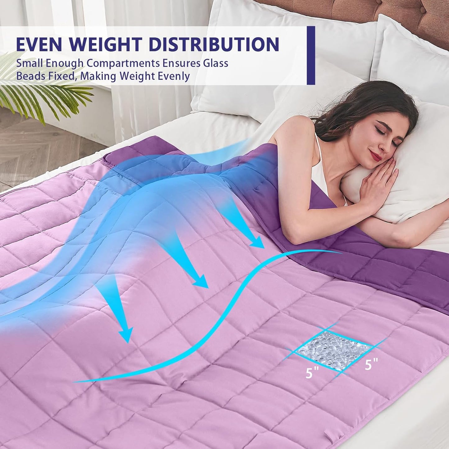 yescool Weighted Blanket for Adults (18 lbs, 60" x 80", Purple) Cooling Heavy Blanket for Sleeping Perfect for 110-130 lbs, Queen Size Breathable Blanket with Premium Glass Bead, Machine Washable