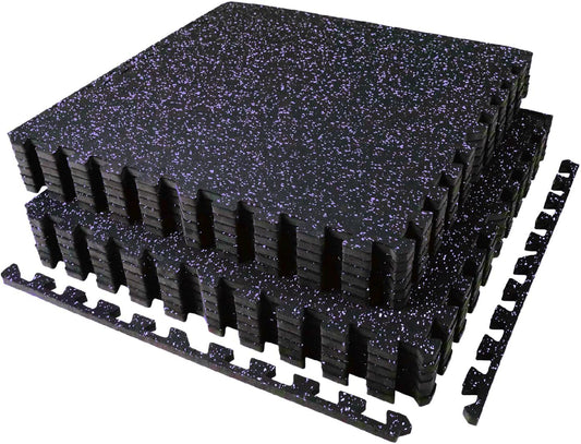 0.56in Thick 48 Sq Ft Exercise Equipment Mats, 12 Tiles Upgraded Rubber Top with High Density EVA Foam, Large Interlocking Puzzle Gym Flooring for Home Gym, Heavy Weight Workout, Black & Purple