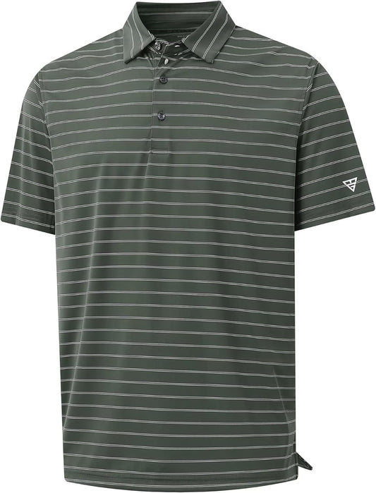 M MAELREG Mens Striped Golf Shirts Short Sleeve Silk-Like Touch Water-Resistant Breathable Soft Collared Polo Shirts for Men
