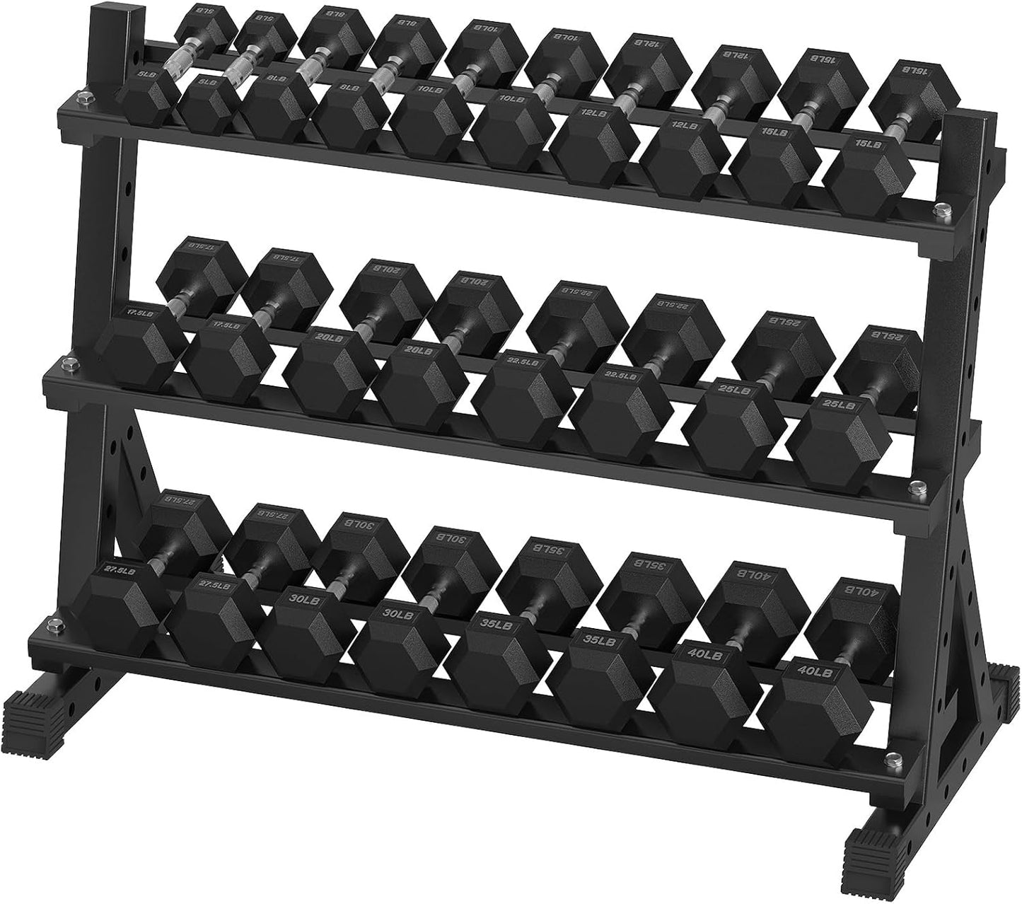 Hex Dumbbell Sets with Rack, 300-670 lb Rubber Encased Exercise & Fitness Dumbbells Set, Hand Weight for Strength Training, Weight Dumbbells