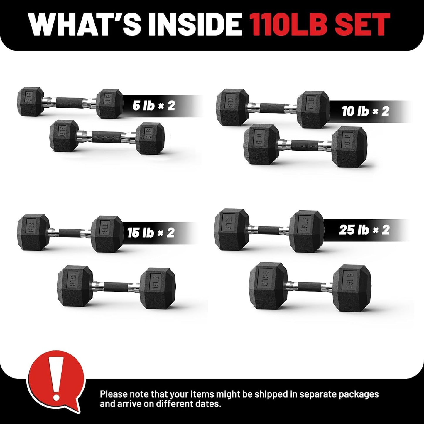 PAPABABE Hex Dumbbell Set 45-550 lb, Rubber Encased Home Gym Dumbbells, Weights Dumbbells for Women & Men, Hand Weight for Strength Training