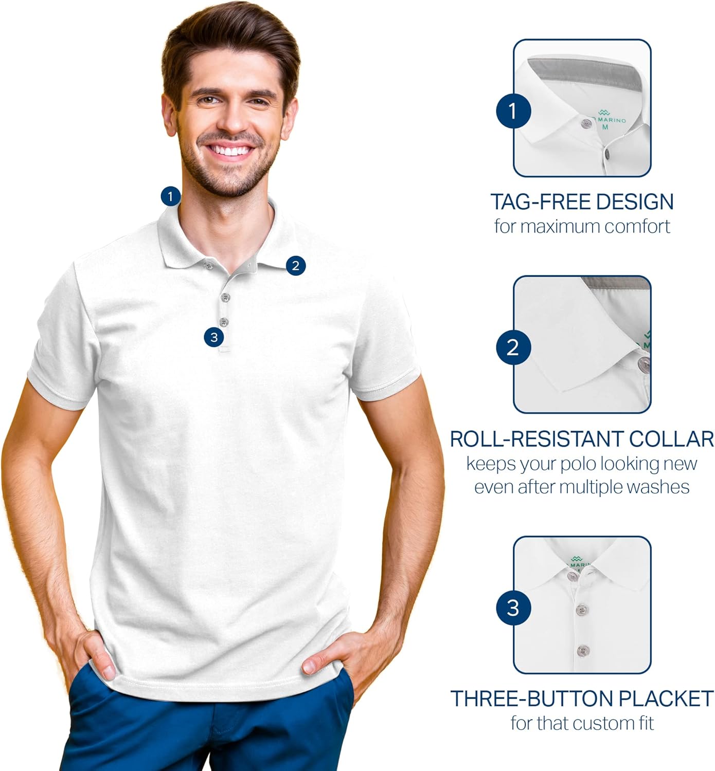 Mio Marino Golf Polo Shirts for Men - Dry Fit - Ultra-Thin Breathable Fabric