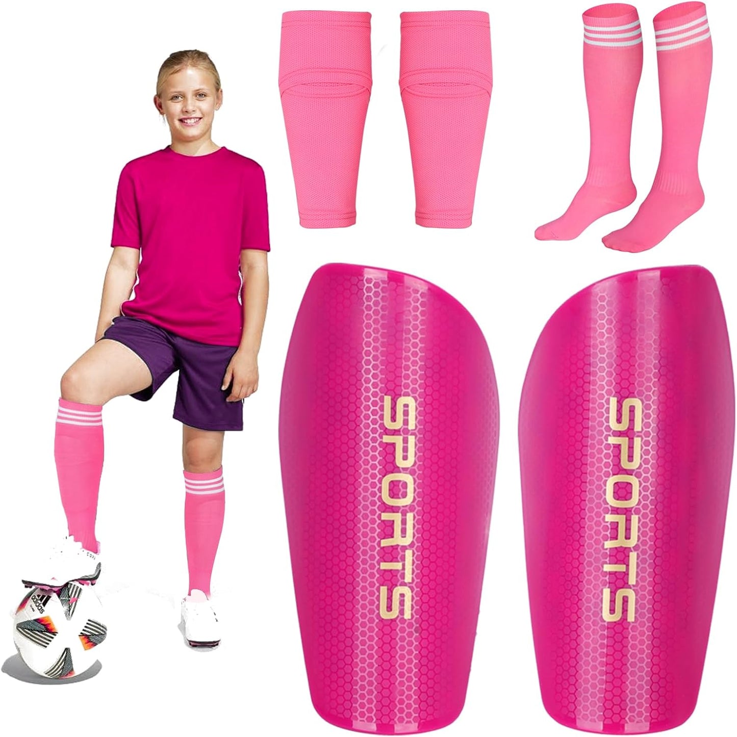 Soccer Shin Guards for Kids Adults, Toddler Shin Pads Set with Sleeves and Long Soccer Socks for Age 2-16 Boys & Girls, Youth &Men, Lightweight Soccer Equipment