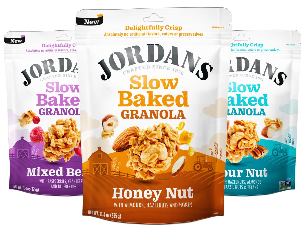 Jordans Slow Baked Granola | Variety Pack | Mixed Berry, Honey Nut, Four Nut | No Artificial Flavors, Colors, or Preservatives | Better for You Snacks for Adults & Kids | 11.4 oz (3 Pack)