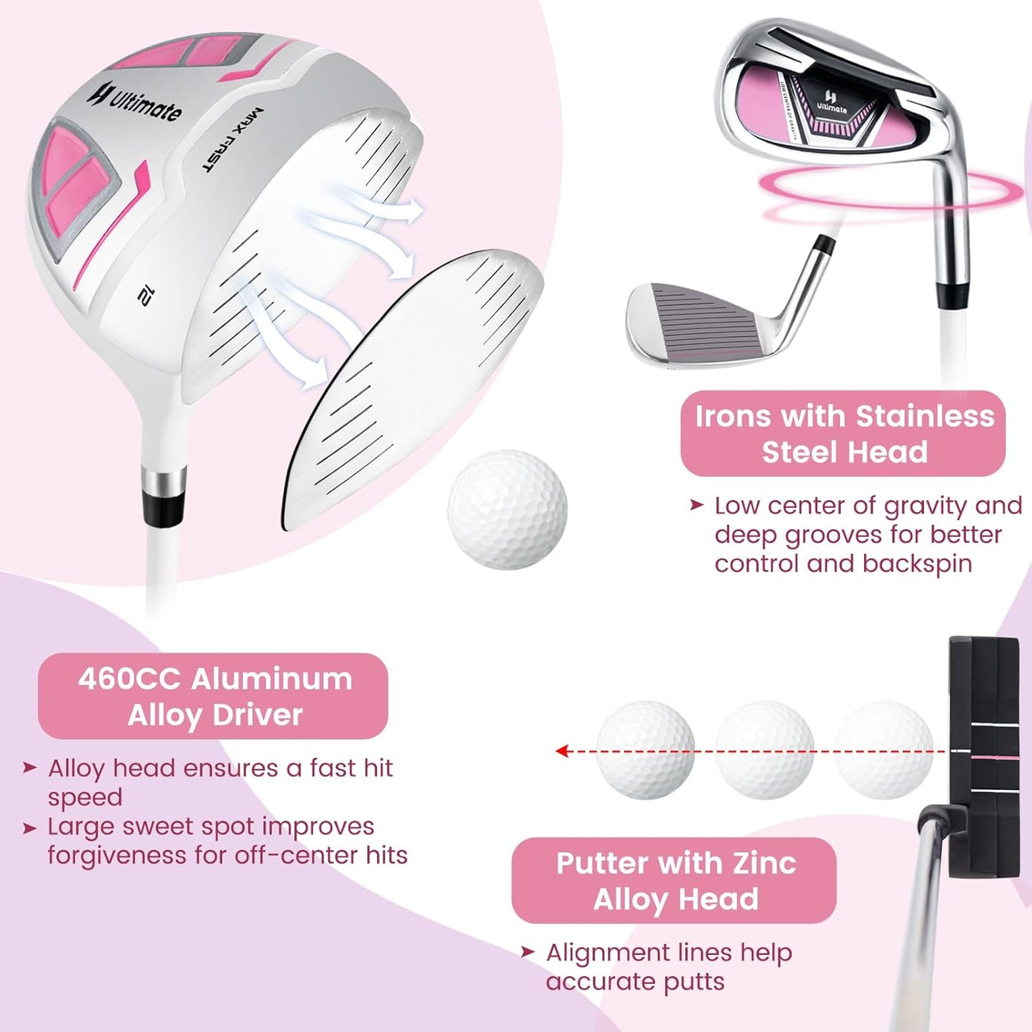 ULTIMATE Women's Complete Golf Club Set, 9/11pcs Right Handed Ladies Golf Clubs Set w/ 460cc Alloy Driver, #3 Fairway Wood, Hybrid, #6/#7/#8/#9/#P Irons & Putter