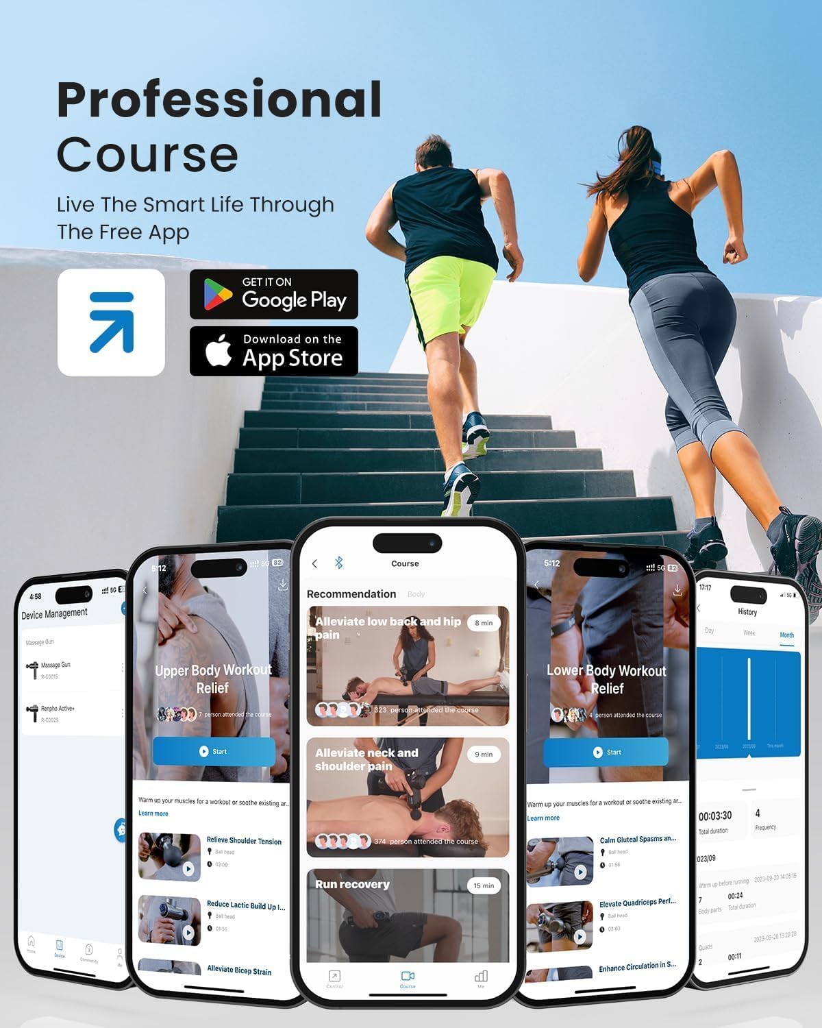 RENPHO Massage Gun with Heat, Portable Percussion Massager with Bluetooth for Back and Neck, Gifts for Men and Women, Carry Case, Active+ Thermal