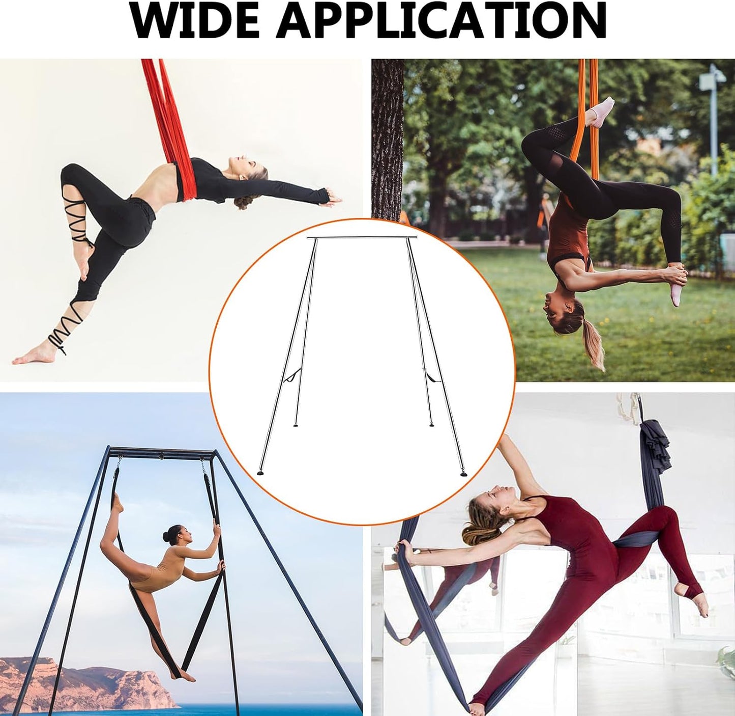 TECSPEC 9.6 FT/115.3 Inch Adjustable Height Aerial Yoga Frame & Hammock, Professional Swing Stand with 18 FT/33FT Aerial Silk, 550lbs Max Capacity