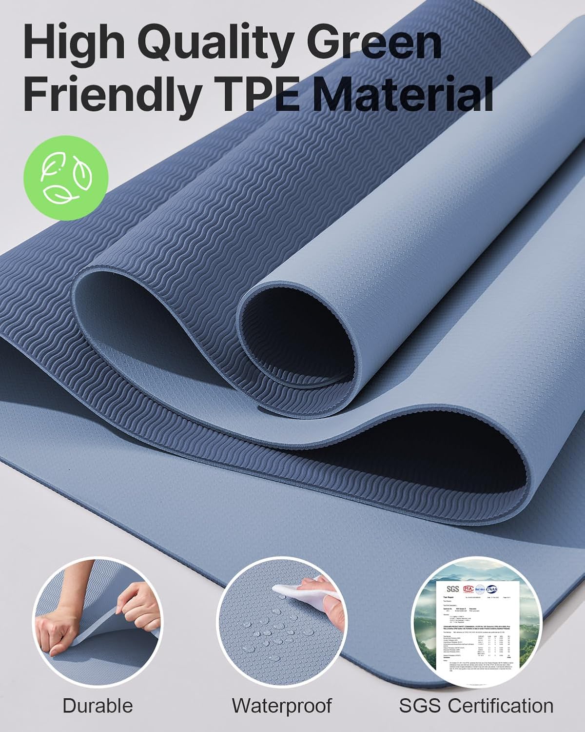 Yoga Mat,Non-Slip TPE Exercise Mat(1/4 Inch) for Pilates, Fitness & Barefoot Workouts, Home Gym Studio with Strap & Bag