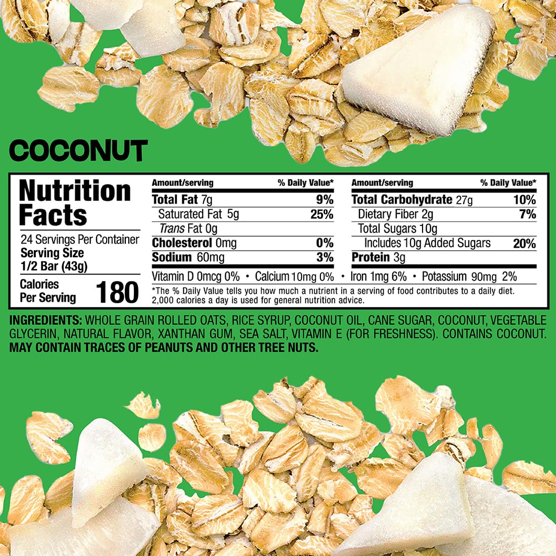 Bobo's Oatmeal Bars, Coconut, Gluten Free Vegan Whole Grain Oat Bars, Pack of 12