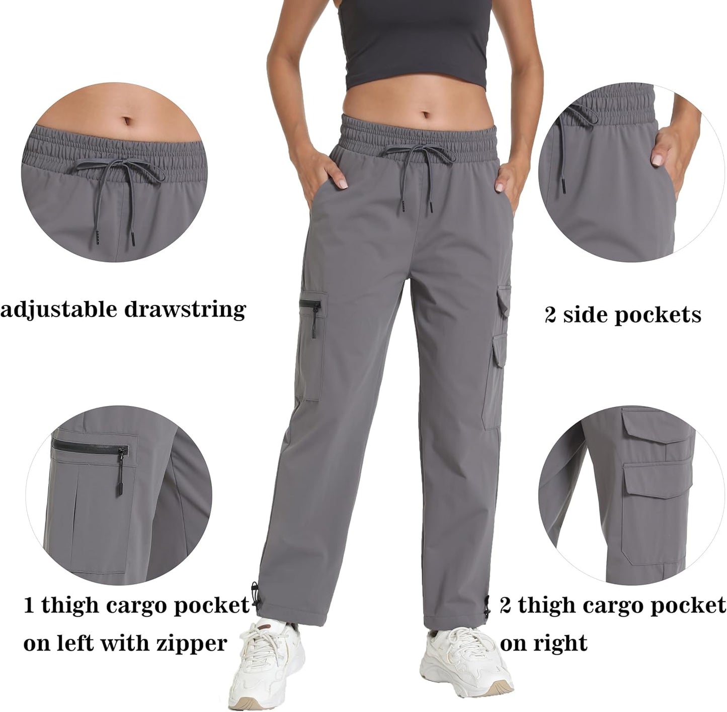 Women's Lightweight Hiking Joggers with Pockets - Water Resistant Cargo Pants for Outdoor Workouts Camping
