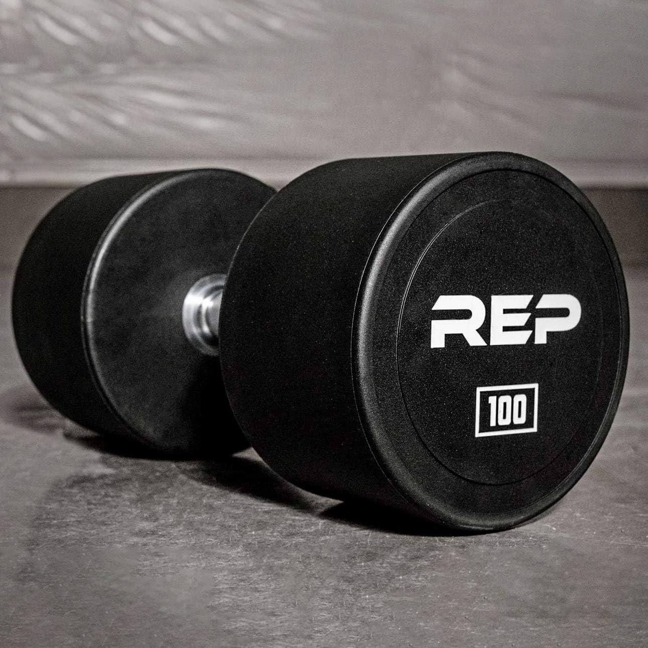 REP Fitness Urethane Coated Round Dumbbells, 5 to 100 lbs, Singles or Pairs, With or Without Rack, Steel Core, Rubber Encased, Chrome Handles, Professional Weights for Home Gym Strength Training