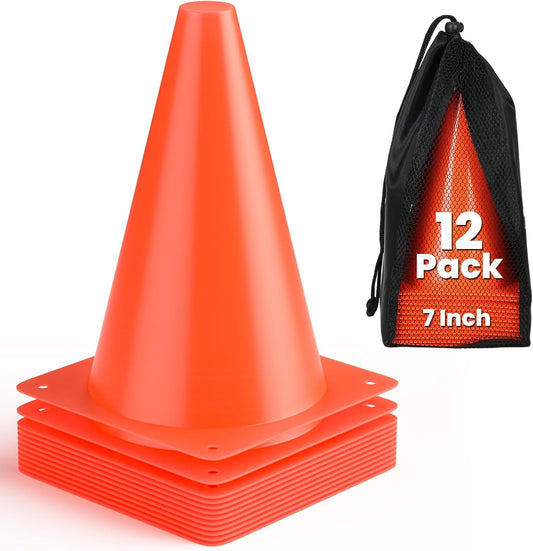 GHB Soccer Cones 7" 9" of 12 24 Pack Disc Soccer Sport Cones Training Field Marker Agility Cones for Basketball, Coaching, Practice Equipment Includes Drills Guide