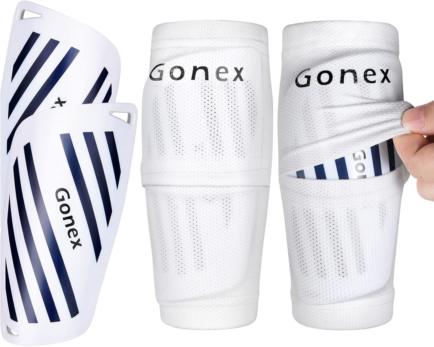 Gonex Soccer Shin Guards for Kids Adult, Youth Boys Girls Shin Guards Slip in Soccer Shin Pad Sleeves Canilleras for Football Games, EVA Cushion Protection Reduce Shocks & Injuries