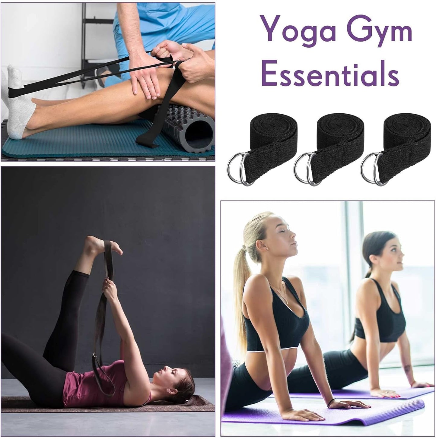 Jerify 10 Pcs Yoga Strap for Stretching Bulk 6ft Exercise Stretch Band with Metal D Ring Adjustable Pilates Non Elastic Yoga Stretch Belt for Women Men Physical Fitness Gym Workout Dance