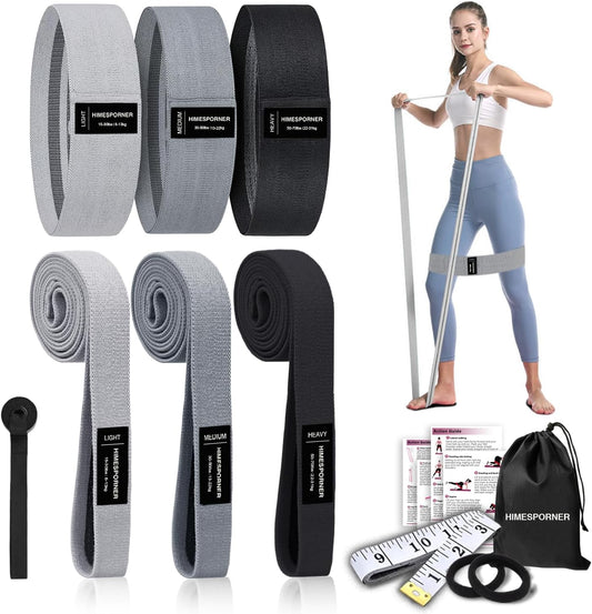 Wide Fabric Resistance Bands Set for Working Out, Non-Slip Exercise Booty Bands for Women & Men Leg and Glutes with Hair Ties and Tape Measure - for Home Gym Workout, Yoga, Pilates
