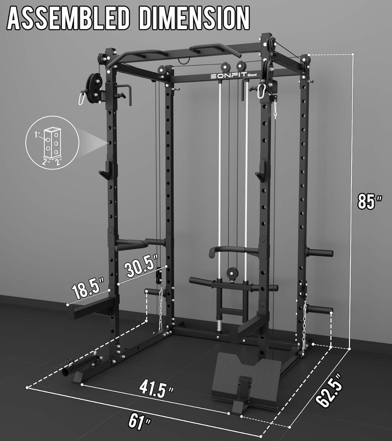 Eonfit E2 Power Cage，1500LB Squat Rack with Cable Crossover System.Multi-Function Power Rack for Home Gum.All-in-One Squat Rack with More Training Attachments