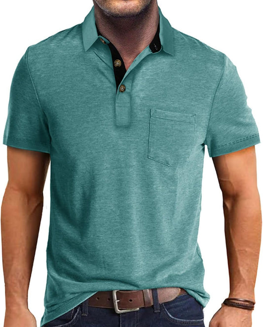 Men's Casual Polo Shirts Classic Button Basic Short Sleeve Shirt Solid Color Cotton Tees Golf Stylish Tops