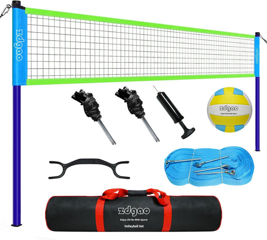 Volleyball Net Outdoor - Portable Volleyball Set for Backyard with Professional Volleyball Net, Wrap Yarn Volleyball and Pump, Boundary Line, Carry Bag